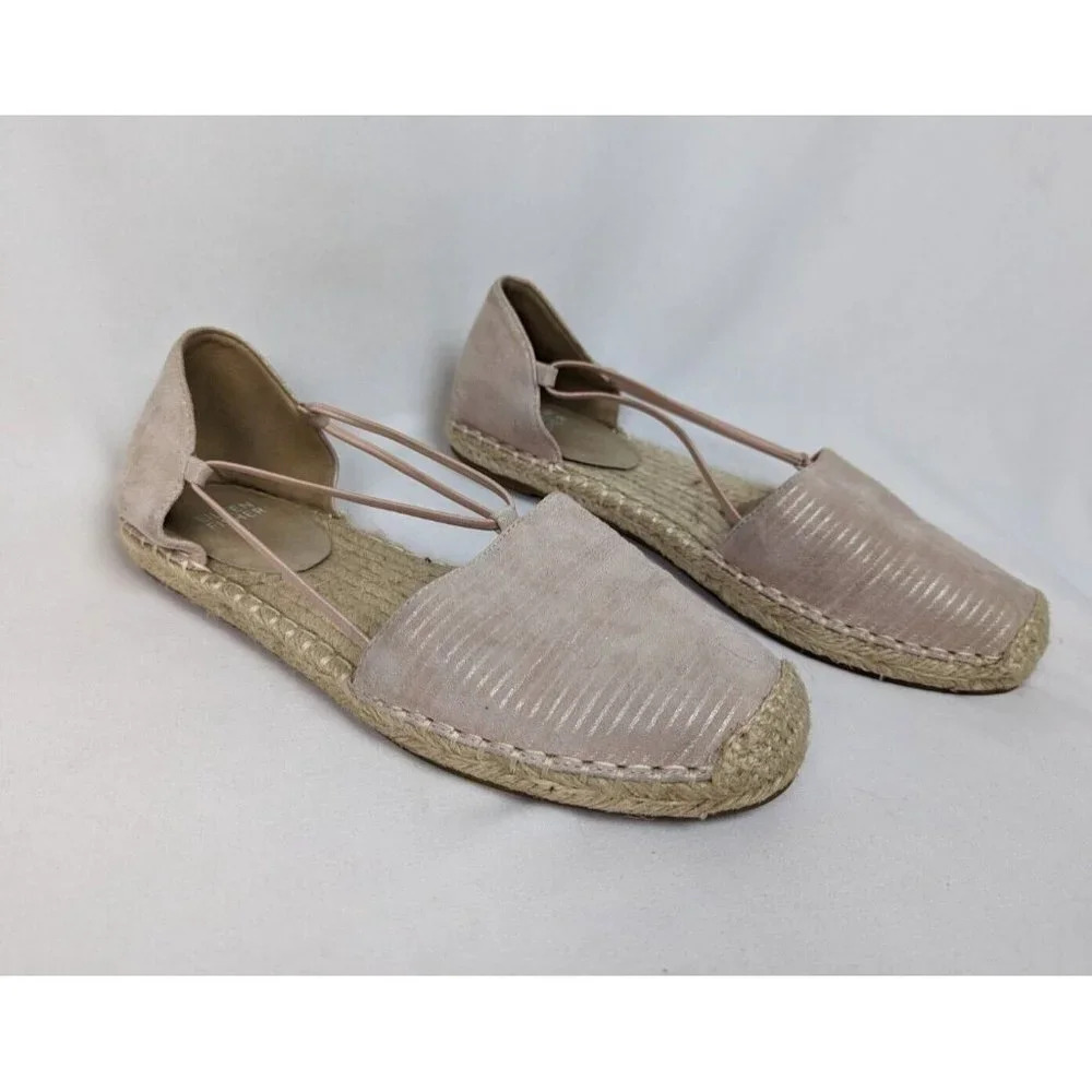 Eileen Fisher 8.5 Shoes Lee d'orsay Espadrille Suede Leather Metallic Stripe
